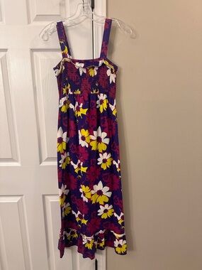 Floral Smocked Ruffled Girls Sundress in Purple Yellow & White
